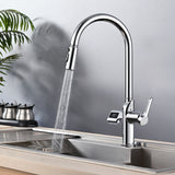 Temperature display pull two function kitchen faucet